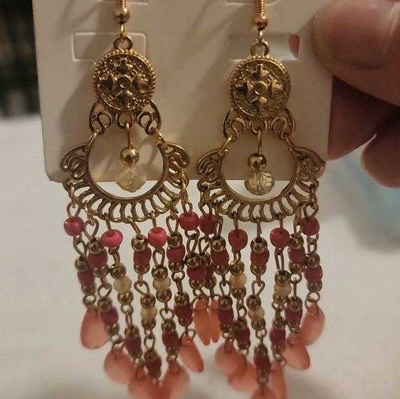 Earrings, fashion, gold tone, bead work NWOT - Picture 2 of 6